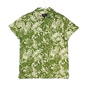 Pendleton Wayside Knit Shirt Button Up Tropical Print Olive Green Small